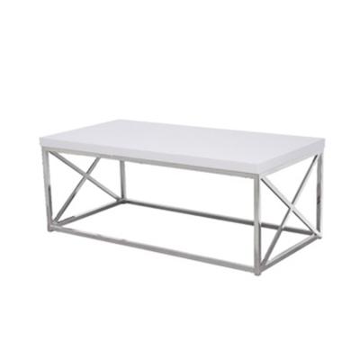 China Modern Convertible Glossy White Wooden Coffee Table With Chrome Metal for sale