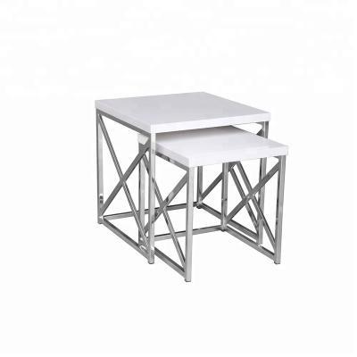 China Simple Design Regular Wooden Table Nesting Side Tables With Chrome Frame for sale