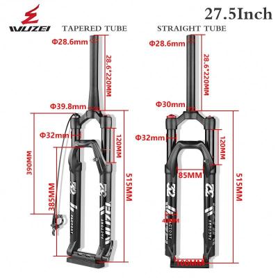 China WUZEI MTB mountain bikes fork bicycle 27.5 inch suspension air oil shoulder/mountain bike wire control bifurcates mtb bicycle fork for sale