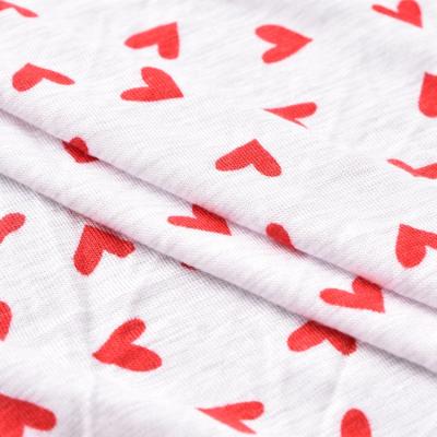 China Breathable stretch fashionable soft white spandex heart shaped print knit rayon fabric for sweatshirt for sale