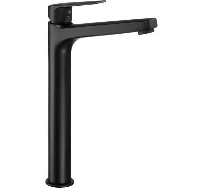 China Contemporary Deck Mounted Basin Mixer Tap Matte Black High Spout Faucet for sale