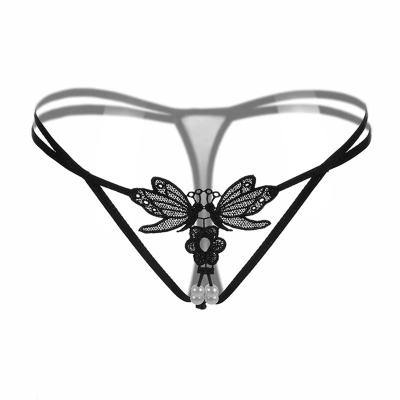 China Antibacterial Sexy Exquisite Women's Cavity Pearl Embroidery Thong Underwear Full T Pants Breathable Low Waist for sale