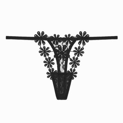 China Temptation T ladies cotton crotch thongs panties hot sexy transparent embroidery women's underwear antibacterial for sale