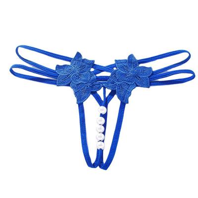 China Mesh Embroidery Hollow Panties T-back 2022 Antibacterial sexy women's lace-up beads see through girls' erotic thong for sale