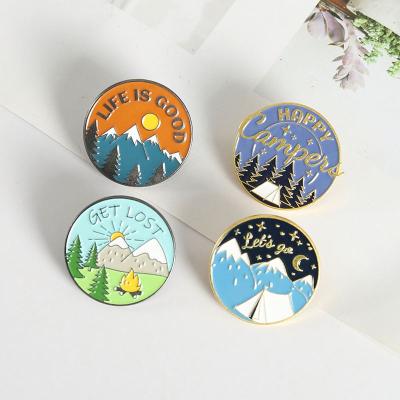 China Europe Go Wild Outdoor Snow Pine And Mountain Patterning Anti - Light Paint Brooch Shirt Lapel Pin For Friend Present for sale