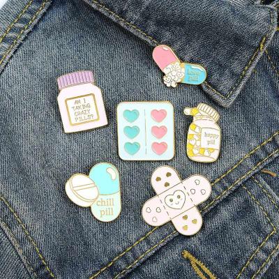 China European American Europe oil drop pin band-aid pill capsule shaped letter pin clothing bag accessories enamel lapel pins for sale