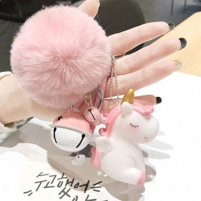 China Cute Cartoon Silicone Keychains Simulation Pompom Key Chain With Artificial Fur Ball Lanyard Women Bag Car Jewelry Pendant Keychain for sale