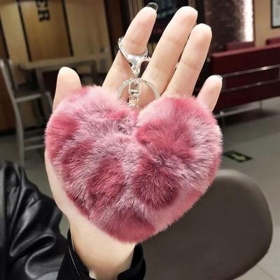 China European and American Japanese and Korean bag pendant plush manufacturer leopard print fur ball peach heart key chain for sale