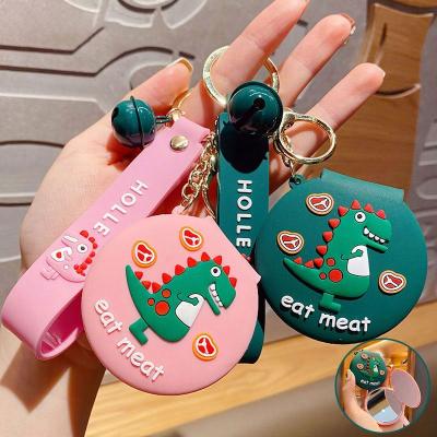 China Promotion Gift Olelon Cartoon Resin Dinosaur Makeup Mirror Keychains Holder For Women Bag Cute Animal Key Dangle Ring Charm Gift Accessories for sale