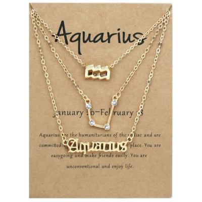 China Women's Necklace 12 Constellations Set Retro Alphabet Message Card Diamond Three-pieces Jewelry Set for sale