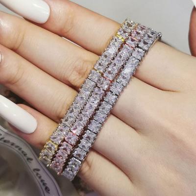 China TRENDY 18K Gold Plated Rainbow Wand Colorful Square Diamond Tennis Bracelet Necklace Wholesale for sale