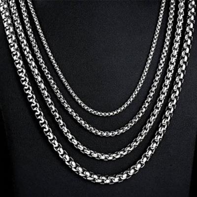 China Silver Round Hiphop Punk 2.5mm 3mm Stainless Steel Box Necklace Chain For Men Fashion Jewelry for sale