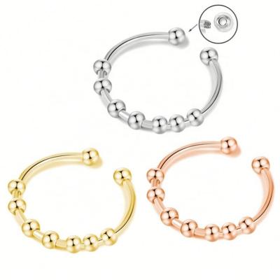 China FASHIONABLE Women Fashion Jewelry Reduce Worry Open Beaded Adjustable Stainless Steel Bead Adjustable Ring for sale