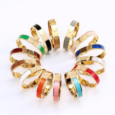 China Fashion TRENDY Hot Selling Popular Jewelry Stainless Steel Bracelet H Enamel Colorful Bangle For Women for sale