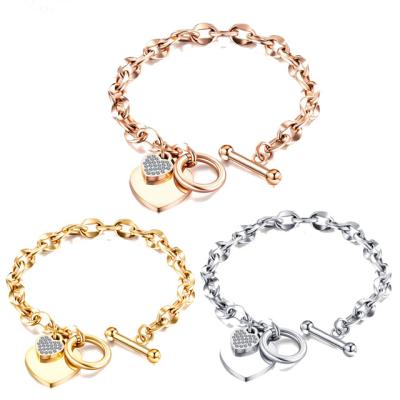 China CLASSIC CZ Crystal Charm Heart Pendant Stainless Steel Bracelet Women Closure Bracelet OT Bible Proverbs for sale