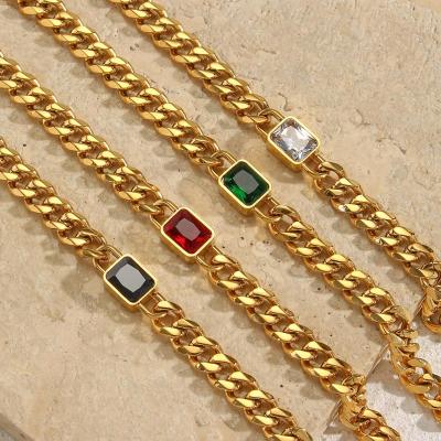 China TRENDY/VINTAGE Cuban Hip Hop Waterproof Chain 18K Gold Plated Stainless Steel Cuban Chain Elegant Cube Zircon Bracelet for sale