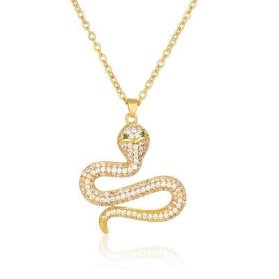 China TRENDY/HIP HOPPER Trendy 18k Gold Plated Zircon Snake Shape Pendant Necklace For Women Animal Female New Jewelry Pendant Necklace for sale