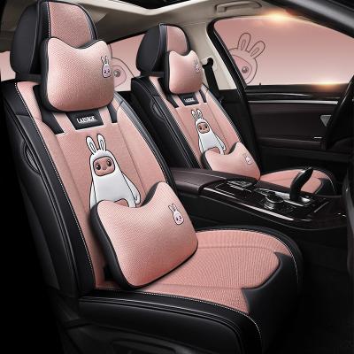 China 13pcs Eco-friendly Cartoon Pattern Car Seat Covers Full Set Nappa Leather&Flax Car Seats Cover Universal With Car Cushion for sale