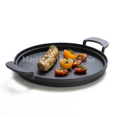 China Easily Cleaned Non-sticked Cable Reversible Cast Iron Baked Frying BBQ Pan Pot Serving Diameter 31cm for sale