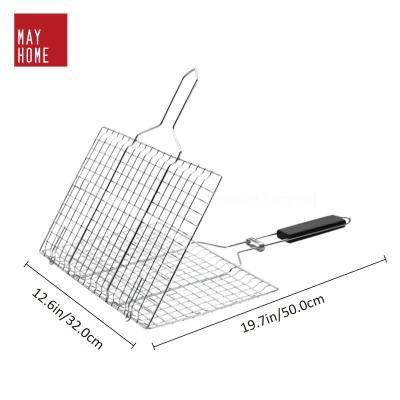 China Easily Cleaned Vegetable TPR Handle BBQ Grill Basket 304 Stainless Steel Fish Grill Basket for sale