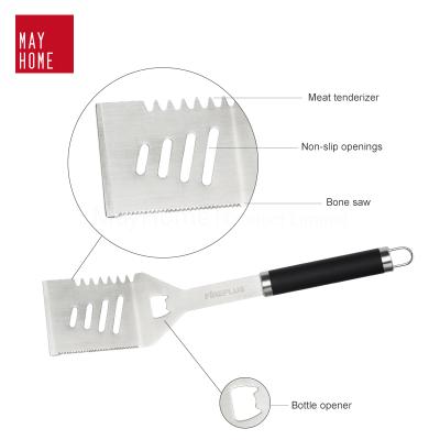 China Easily Cleaned Stainless Steel BBQ Spatula With Bottle Opener Grill Tool Kitchen BBQ Accessories Long Spatula for sale