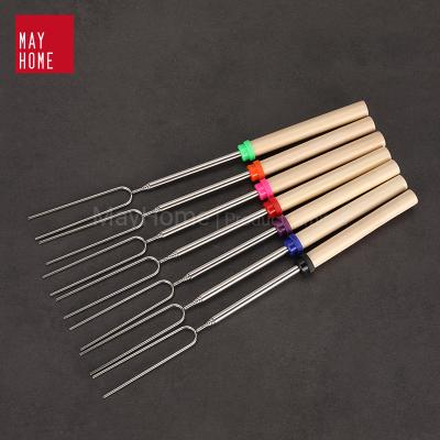 China Easily Cleaned Extendable Telescoping Forks Stainless Steel Marshmallow Roasting Stick With Logo for sale