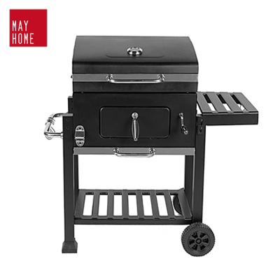 China Outdoor Square Grill Height Adjustable Garden BBQ Charcoal BBQ Grill With Side Table Trolley Charcoal BBQ Grill for sale