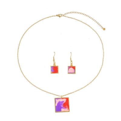 China CLASSIC Personalized Trendy Polymer 18K Gold Plated Geometric Pendant Necklace Boho Women Stainless Steel Earrings Necklace Jewelry Set for sale