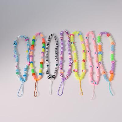 China Cute Custom Fluorescent Colorful Mobile Phone Chain Handmade Cell Phone Rope Fashion Beads Charm for sale