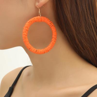 China FASHIONABLE Summer Rattan Round Colorful Handwoven Earrings Braided Raffia Drop Earrings for sale