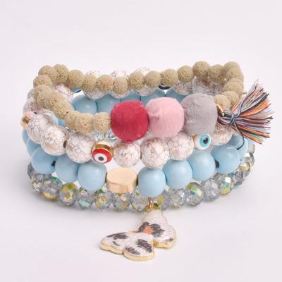 China New European and American border casual/sports wood bead print clay glass bead costume wrap cloth bead bracelet tassel colo small for sale