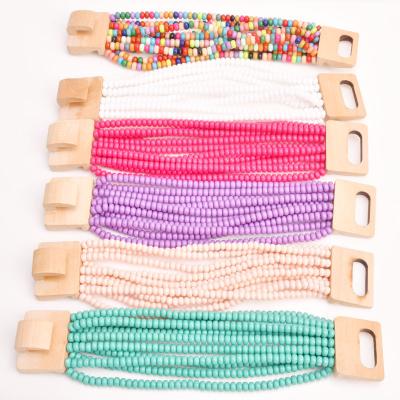 China European and American exaggerated multiple bracelets women's casual/sporty monochrome box b of new wood-breasted acrylic hand-beaded elastic cord for sale