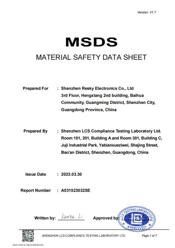 MSDS - Shenzhen Resky Electronics Co., Ltd.