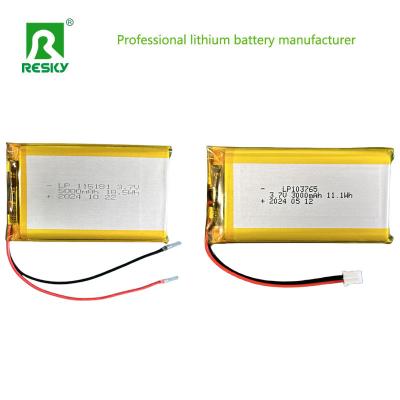 China Solar Lithium Polymer Battery Cell 103765 3.7V 7.4V 3000mAh 11.1wh Met Jst Connector Te koop