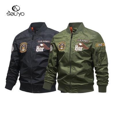 China QUICK DRY Military Standard Bomber Jacket Coat Seuyo MA-1 Pilot Shorts For Men Eagle Logo Black Army Green Jacket for sale