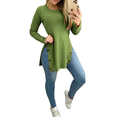 China Fashion Comfortable Breathable Split Irregular Women Long Sleeve Knitting T-Shirt for sale