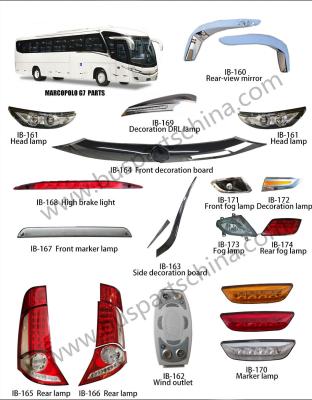 China MARCOPOLO Bus Spare Parts Headlamp Taillamp Sidelamp Marker Lamp Rearview Mirror Fog Lamp Brake Lamp Decotation Board for sale