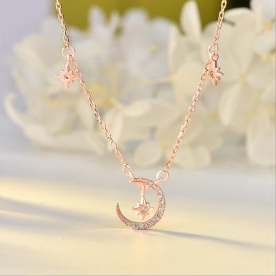 China 2020 new fashion S925 fashion star moon pure silver clavicle necklace Korean/Korean fashion net fairy 18K red chain for sale