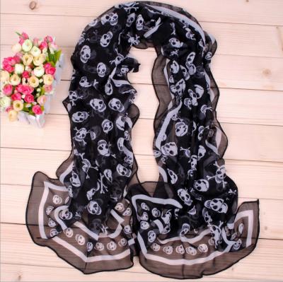 China Wholesale popular pirate skull scarf classic Yiwu autumn and winter skull scarf lady skull scarf medium long SILK CHIFFON SCARF for sale