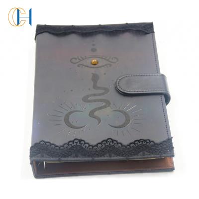 China 2022 Hot New Color Private Label High Quality PU Snake Lace Black Leather Edge Crystal Notebook for sale