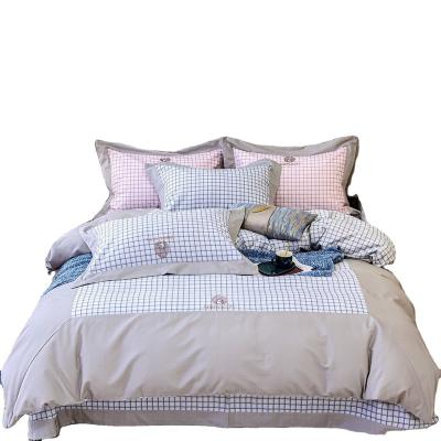 China High quality portable 4pcs bedding set, 100% brushed cotton, plaid style with patchwork, embroidered patterns for sale