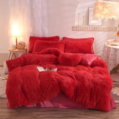 China Nondisposable Luxury Crystal Plush Velvet Designs Velvet Duvet Cover Shaggy Bedset Bed Sheet for sale