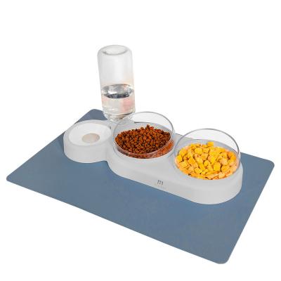 China Dogs Marchul Gravity Water and Double Food Bowls, Triple Bowls with a Bowl Mat, Cat Wet and Dry Food Bowl Set for sale