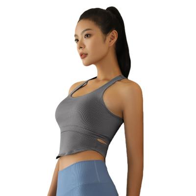 China Cool Feeling OEM Logo New Lulu Sports Yoga Bra Breathable Custom Sunscreen Ribbed Beauty Back Gym Fitness Yoga Naked Underwear For Women for sale