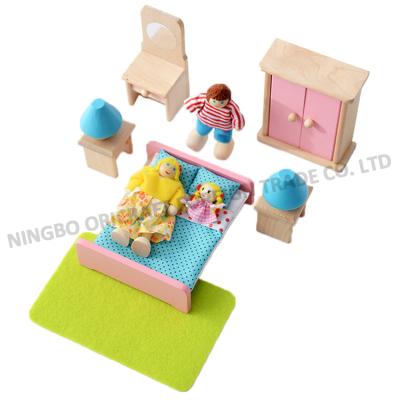 China Play Pretend Play Bathroom Living Room Bedroom Kitchen Toys Wooden Dollhouse Dolls For Children for sale