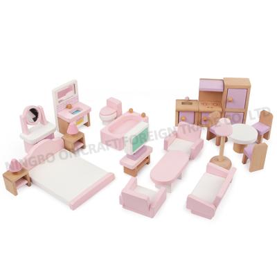 China DIY PLAY 2021 Wholesale Delicate Lovely Miniature Wooden Doll Room Children Furniture Sets Bedroom Modern Children Pretend Play Game for sale