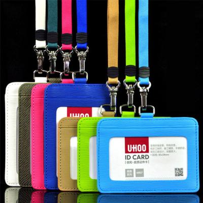 China 2020 Fashion High Quality Business Portable Hard Plastic Leather Lanyard With Card Case Badge Holder for sale