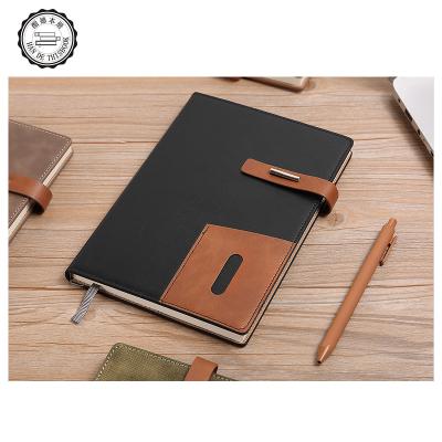 China PU A5 Hardcover Black School Print Travelers Printed Leather Notebook with Loop and Pen for sale