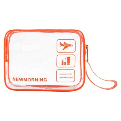 China TSA Approved Orange Logo Zipper Pvc Cosmetic Bags Small Waterproof Makeup Travel Customable Women for sale