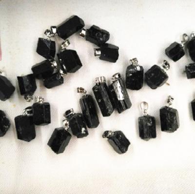 China CLASSIC Black Tourmaline Raw Rough Brass Pendant 12-14mm for sale